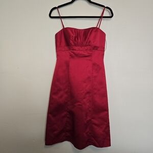 Davids Bridal Red Satin A-Line Dress w/ POCKETS